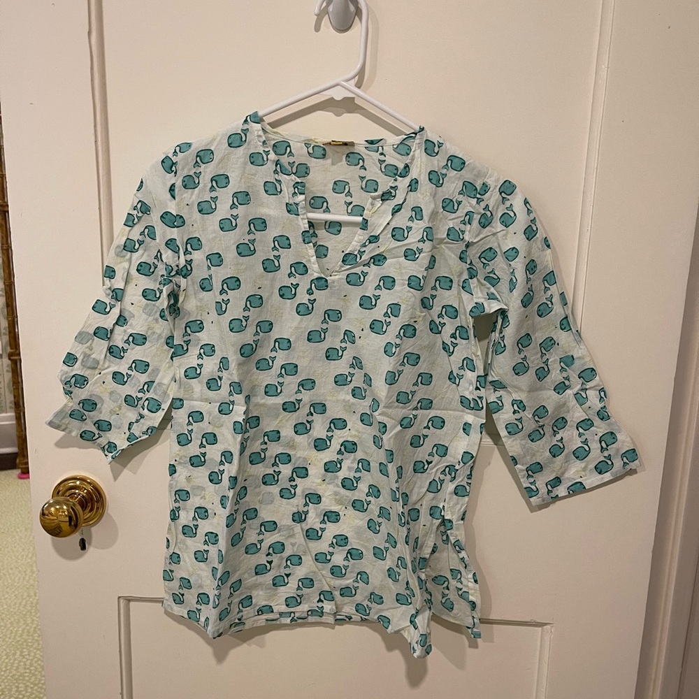 Roberta Roller Rabbit Kids Whale Print Shirt - Teal and White